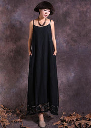 Handmade black linen outfit sleeveless  Maxi summer Dress - bagstylebliss