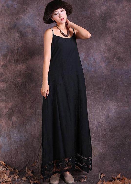 Handmade black linen outfit sleeveless  Maxi summer Dress - bagstylebliss