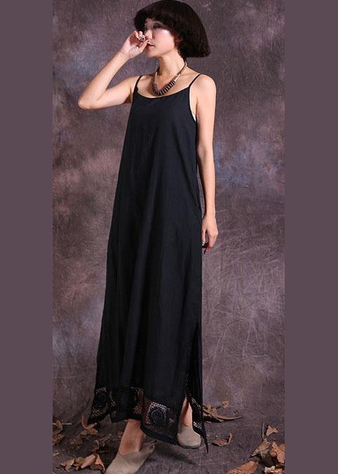 Handmade black linen outfit sleeveless  Maxi summer Dress - bagstylebliss