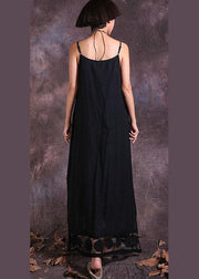 Handmade black linen outfit sleeveless  Maxi summer Dress - bagstylebliss