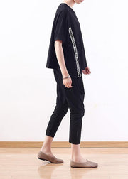 Handmade black o neck cotton tunics for women short sleeve tunic summer shirts - bagstylebliss
