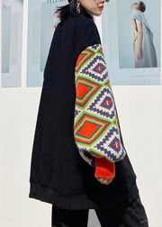 Handmade black patchwork clothes high neck Art spring tops - bagstylebliss