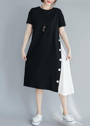 Handmade black patchwork white clothes For Women o neck A Line Dresses - bagstylebliss