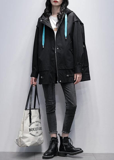 Handmade black  tunics for women design hooded Letter coats - bagstylebliss