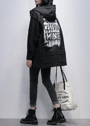 Handmade black  tunics for women design hooded Letter coats - bagstylebliss