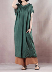 Handmade blackish green cotton Wardrobes Cinched Art summer Dress - bagstylebliss