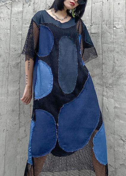 Handmade blue clothes patchwork tulle A Line Dress - bagstylebliss