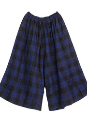 Handmade blue plaid pants plus size fall wide leg pants - bagstylebliss