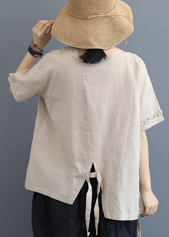 Handmade cotton clothes fine Single Big Pocket Lacing Solid Color T-Shirt - bagstylebliss