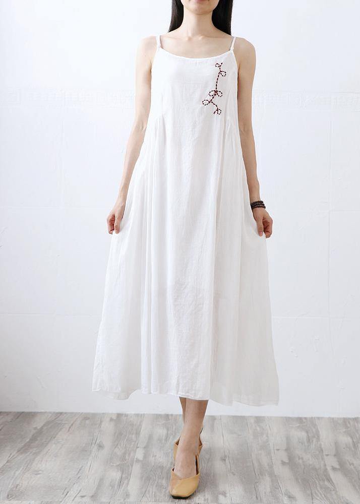 Handmade cotton outfit Metropolitan Museum Cotton Linen Round Neck Asymmetrical Slip Dress - bagstylebliss