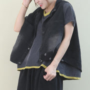 Handmade denim black dotted cotton top sleeveless tops - bagstylebliss