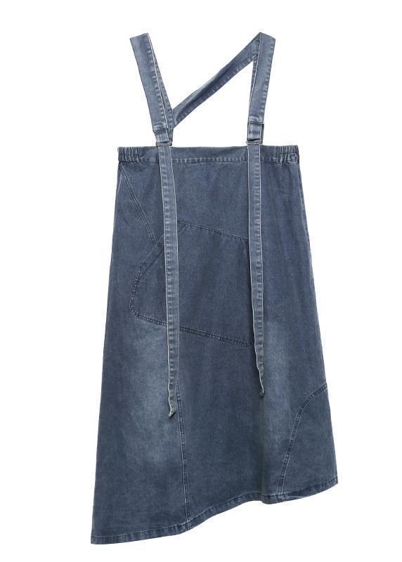 Handmade denim blue cotton sleeveless pockets cotton robes summer Dresses - bagstylebliss