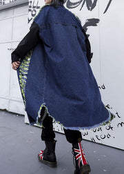 Handmade denim blue patchwork sleeve fine coats women Photography Hollow Out fall coats - bagstylebliss