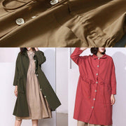 Handmade drawstring Plus Size lapel collar tunic coat red oversized outwear - bagstylebliss