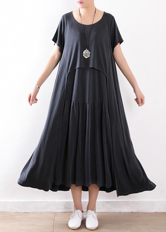 Handmade dull gray Tunics Pakistani Shape patchwork exra large hem silk Summer Dresses - bagstylebliss