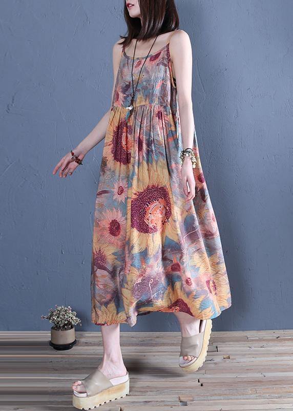 Handmade floral cotton Tunics Spaghetti Strap Cinched Traveling summer Dress - bagstylebliss