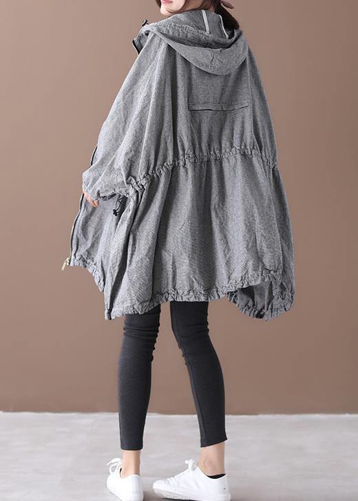 Handmade gray plaid Fashion coat Inspiration hooded drawstring coats - bagstylebliss