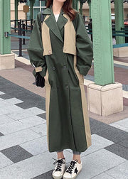 Handmade green Fine outwear Cotton double breast patchwork coat - bagstylebliss