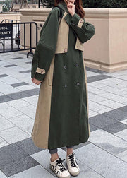 Handmade green Fine outwear Cotton double breast patchwork coat - bagstylebliss