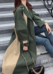 Handmade green Fine outwear Cotton double breast patchwork coat - bagstylebliss