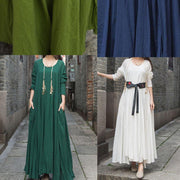 Handmade green cotton dresses long sleeve Maxi summer Dresses - bagstylebliss