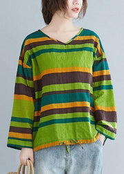 Handmade green striped cotton shirts baggy tunic spring shirts - bagstylebliss