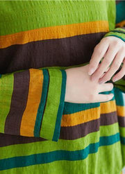 Handmade green striped cotton shirts baggy tunic spring shirts - bagstylebliss