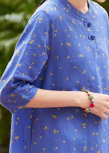 Handmade half sleeve o neck linen Wardrobes Outfits blue print Dress summer - bagstylebliss