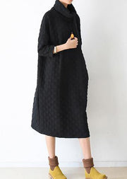 Handmade high neck fall dress pattern black dotted loose Dress - bagstylebliss