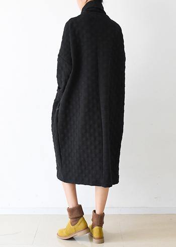 Handmade high neck fall dress pattern black dotted loose Dress - bagstylebliss