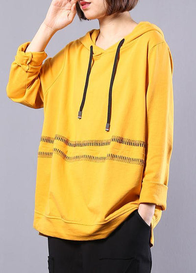 Handmade hooded cotton clothes For Women Photography yellow tops autumn - bagstylebliss