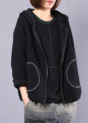 Handmade hooded cotton tops for women Photography black short coat fall - bagstylebliss