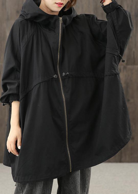 Handmade hooded zippered tops women blouses Work black shirt - bagstylebliss