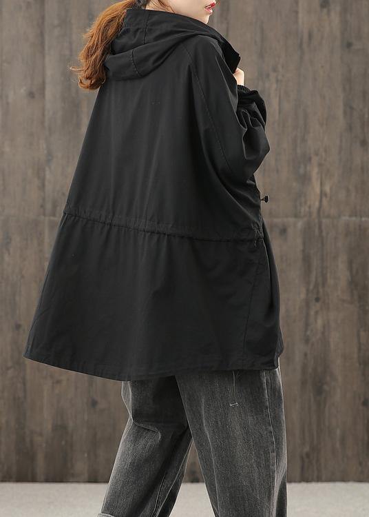 Handmade hooded zippered tops women blouses Work black shirt - bagstylebliss