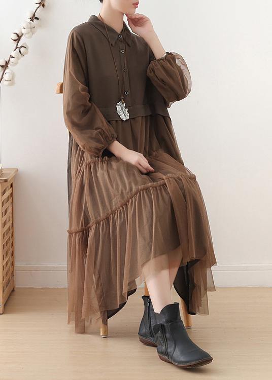 Handmade lapel patchwork tulle clothes Catwalk chocolate robes Dresses - bagstylebliss