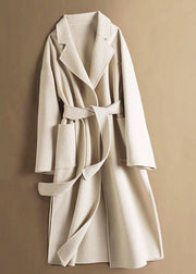 Handmade lapel tie waist Fine Woolen Coats Women Notched Woolen Coats - bagstylebliss