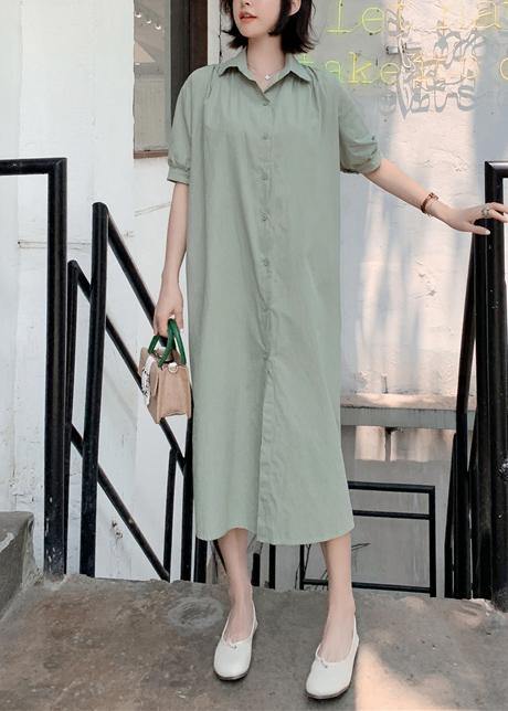 Handmade light green cotton Wardrobes back open long summer Dresses - bagstylebliss