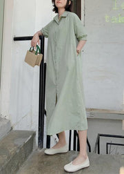 Handmade light green cotton Wardrobes back open long summer Dresses - bagstylebliss