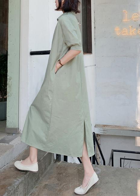 Handmade light green cotton Wardrobes back open long summer Dresses - bagstylebliss