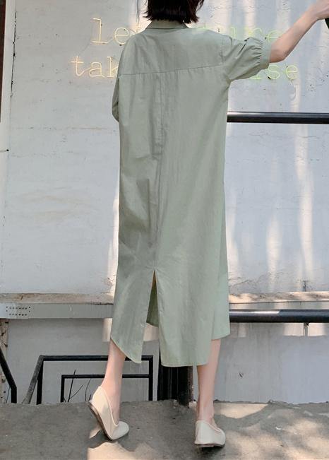 Handmade light green cotton Wardrobes back open long summer Dresses - bagstylebliss