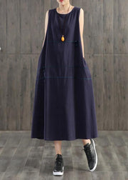 Handmade linen quilting dresses Korea Pure Color Appliques Sleeveless Dress For Women - bagstylebliss