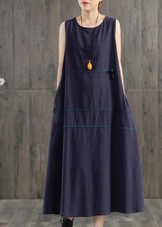 Handmade linen quilting dresses Korea Pure Color Appliques Sleeveless Dress For Women - bagstylebliss