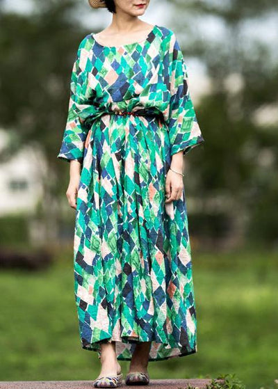 Handmade multicolor Plaid cotton clothes o neck tie waist Maxi summer Dresses - bagstylebliss
