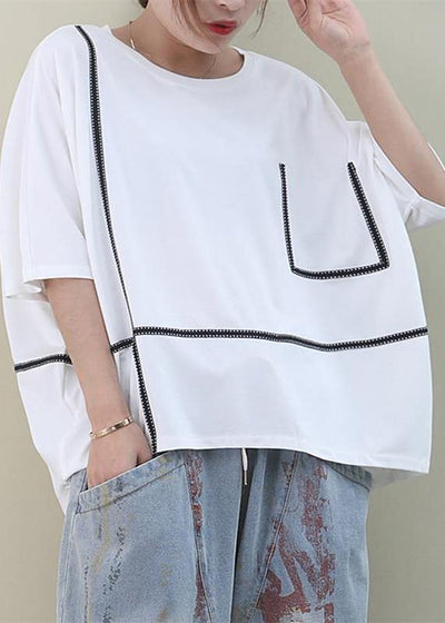 Handmade o neck Batwing Sleeve cotton summer top pattern white top - bagstylebliss