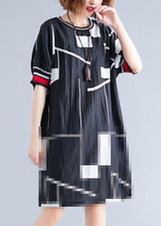 Handmade o neck Cotton clothes For Women Work black print Dresses - bagstylebliss
