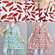 Handmade o neck asymmetric cotton linen dresses green print Dresses summer - bagstylebliss