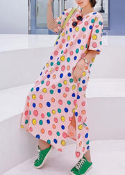 Handmade o neck clothes Women Neckline pink Smiley print Plus Size Dresses - bagstylebliss