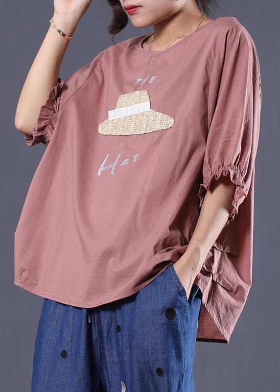 Handmade o neck cotton Long Shirts Inspiration pink prints top summer - bagstylebliss