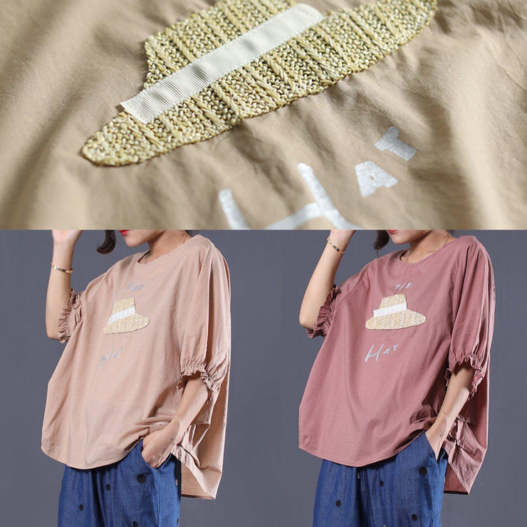 Handmade o neck cotton Long Shirts Inspiration pink prints top summer - bagstylebliss