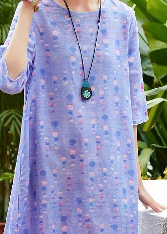 Handmade o neck half sleeve linen dress Fabrics light purple Dresses summer - bagstylebliss